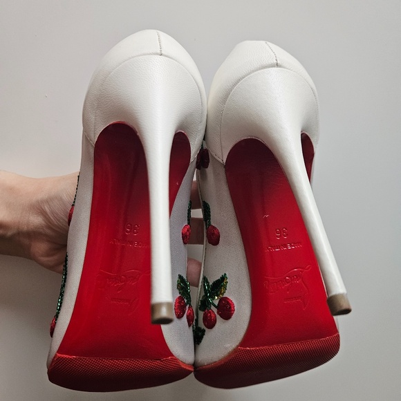 Embroidered Ivory White Cherry Sequin Louboutins Size 36 - Picture 6 of 7
